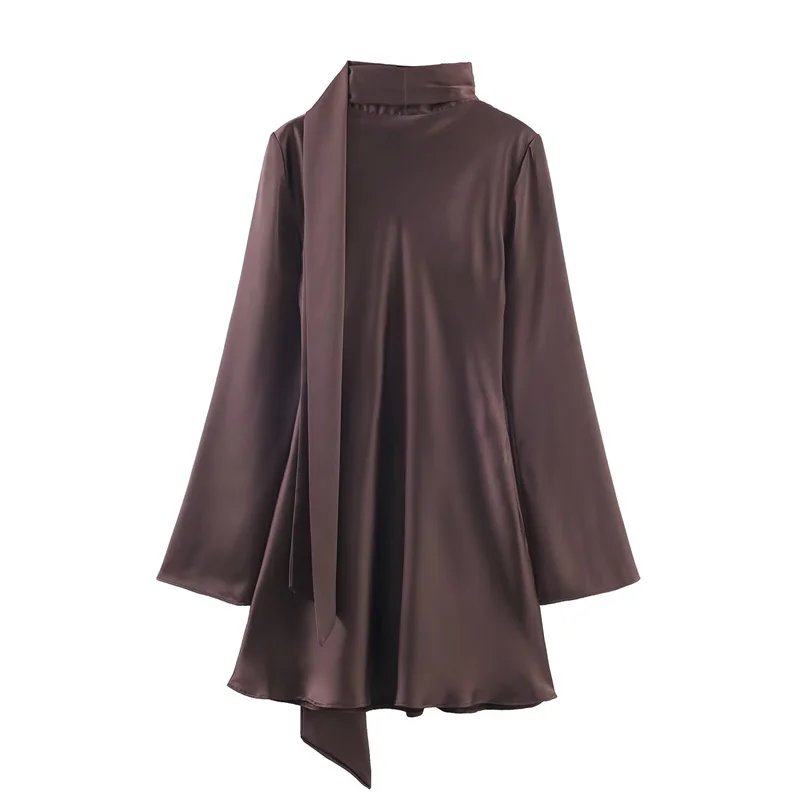 Women's High-Street Chic Satin Scarf Dress Autumn/Winter 2025 New Collection Fashionable Streetwear