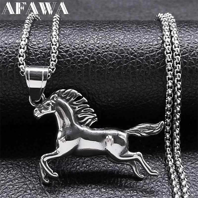 

Run Horse Pendant Necklaces Stainless Steel Silver Color Animal Chain Necklace for Women Men Jewelry collar hombre NZZ373S02