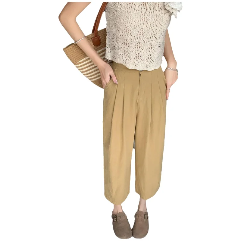White Cotton Carrot Pants Women's Spring Summer New Small Size Autumn Winter Washed Straight Leg Nine Points Harlan Women's P...