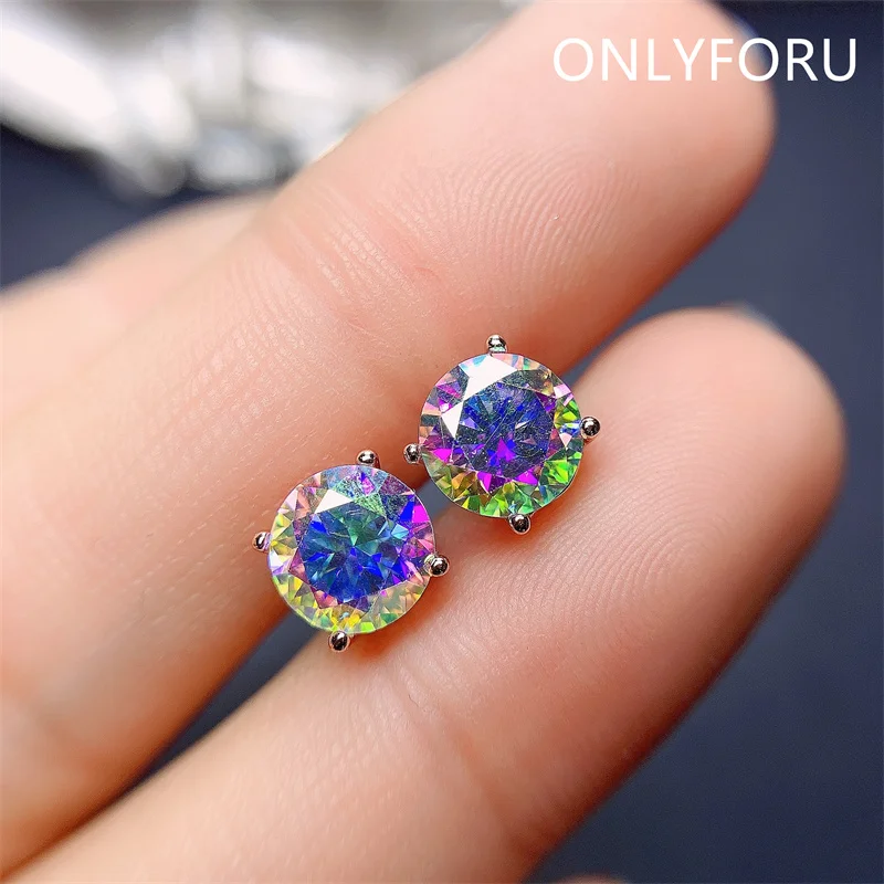 

D Color Rainbow Moissanite Bridal Stud Earrings 100% 925 Sterling Silver Sparkling Engagement Party Fine Jewelry