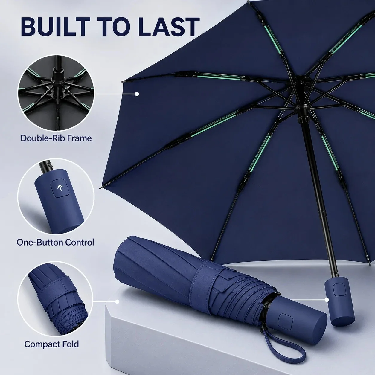 Auto Open Close Folding Umbrella, Fiberglass Frame Windproof Rain Umbrella with Ergonomic Handle for Men Women - view 3