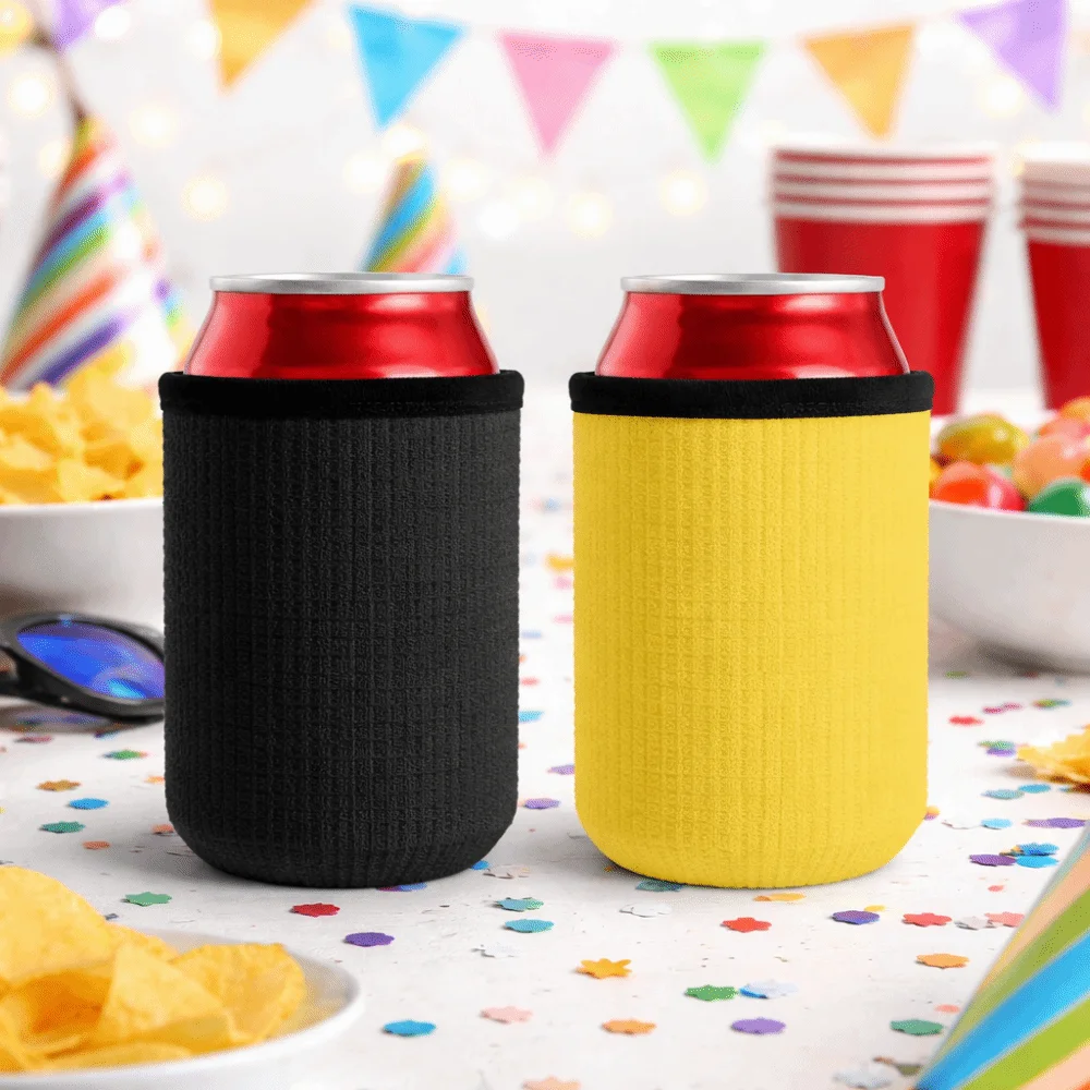 4PCS Non-slip Can Cooler Sleeves Neoprene Elastic Bottle Insulated Cover Square Pattern Washable Cup Insulated Sleeve Party