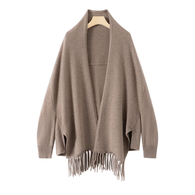 

ANGEL Women Cashmere Tassel Shawls Autumn Winter 100% Cashmere Knitwear Sweater Cardigan Wrap High Quality Shawls Luxury Top