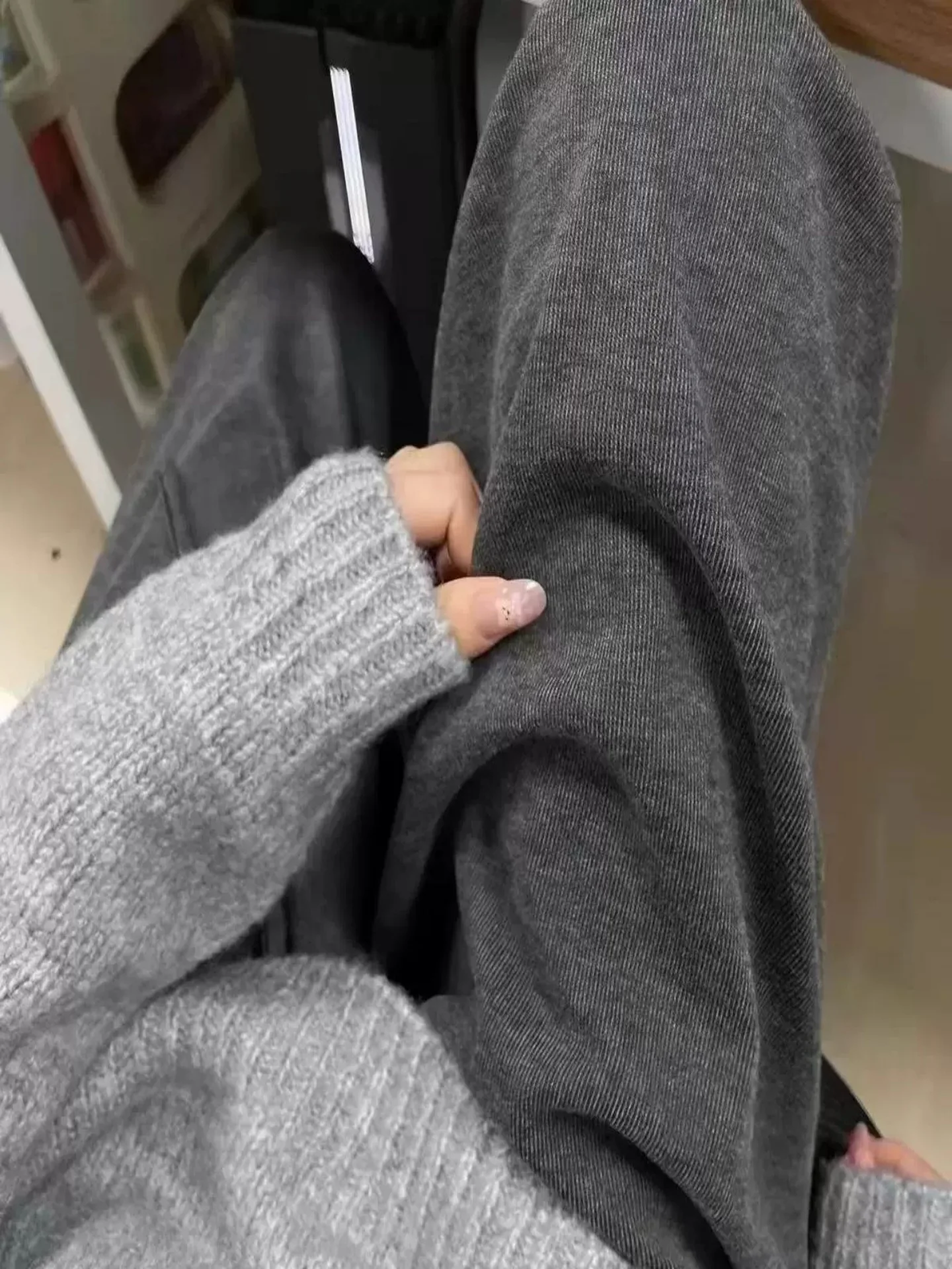 Grey High Waist Straight Leg Casual Drapey Loose Wide Leg Pants Women's Autumn Winter New Style Comfortable Loose Fit Trousers