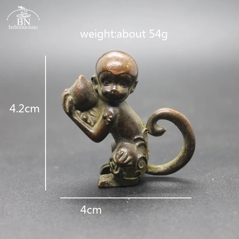 Cute Monkey With Peach Brass Vintage Animal Statue Metal Figurine Home Office Desk Decor Feng Shui Ornament Toy Gift Bring Luck