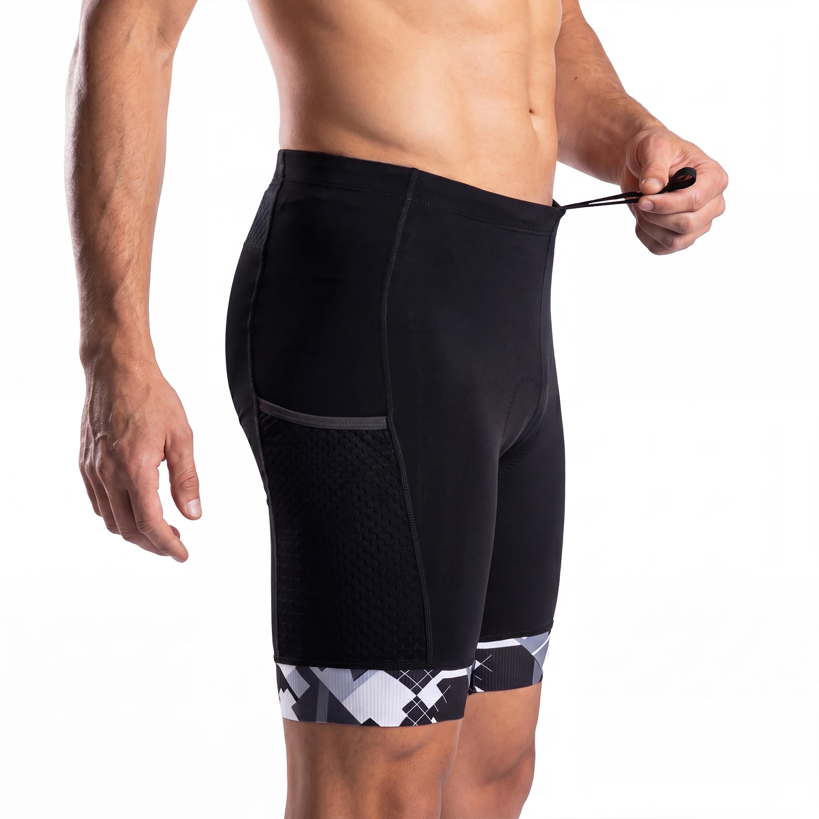 Men's Tri Shorts Quick Dry Compression Triathlon Cycling Shorts with Pad Side Pockets Swim Bike Run MY KILOMETRE