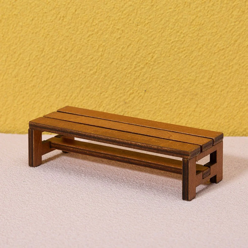 2 Pcs Dollhouse Mini Wooden Ornament Chair Toy Miniature Furniture Decorate Bench