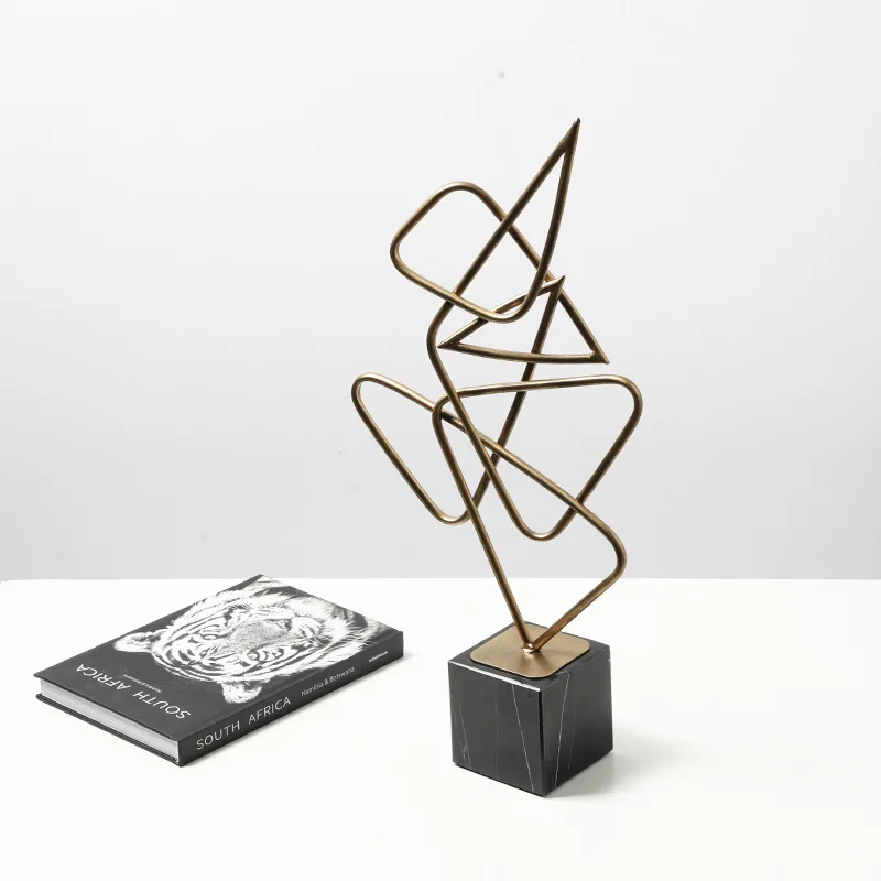 HYS Modern Light Luxury Geometric Art Gold Thread Interwoven Ornament Model Room Hotel Entrance Decorative Cabinet