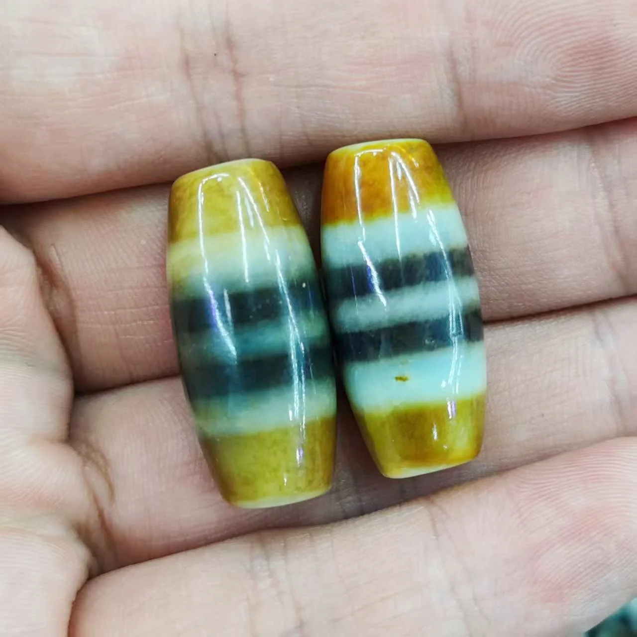 1 Pcs TaiGong Penetration 28 * 13mm Tri color Thread Bead Agate Tianzhu Necklace Pendant Bracelet DIY Accessories Dzi