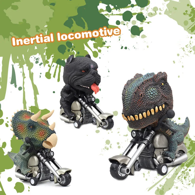 Dinosauro per bambini Pullback Motociclista Simulazione Locomotiva animale Inerzia Modello di auto Veicolo Giocattolo in miniatura per bambini