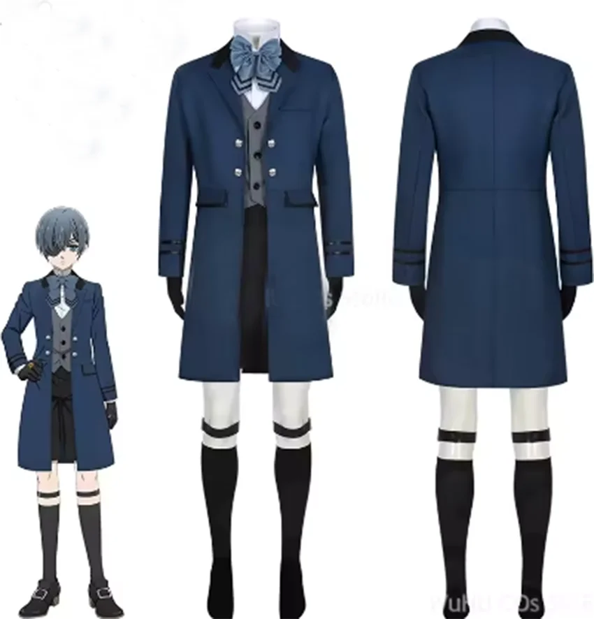 

Anime Black Butler Kuroshitsuji Ciel Phantomhive Cosplay Costume Halloween Party Women Men Set Clothing Blue Uniform Disguise