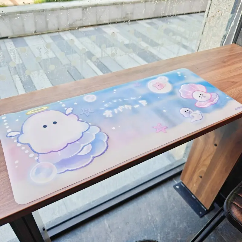 Kawaii Desk Mat Cute Cartoon Penguin Cat Desktop Protection Pad Enlarged Elongated Size Laptop Mousepad Learning Office Supplies
