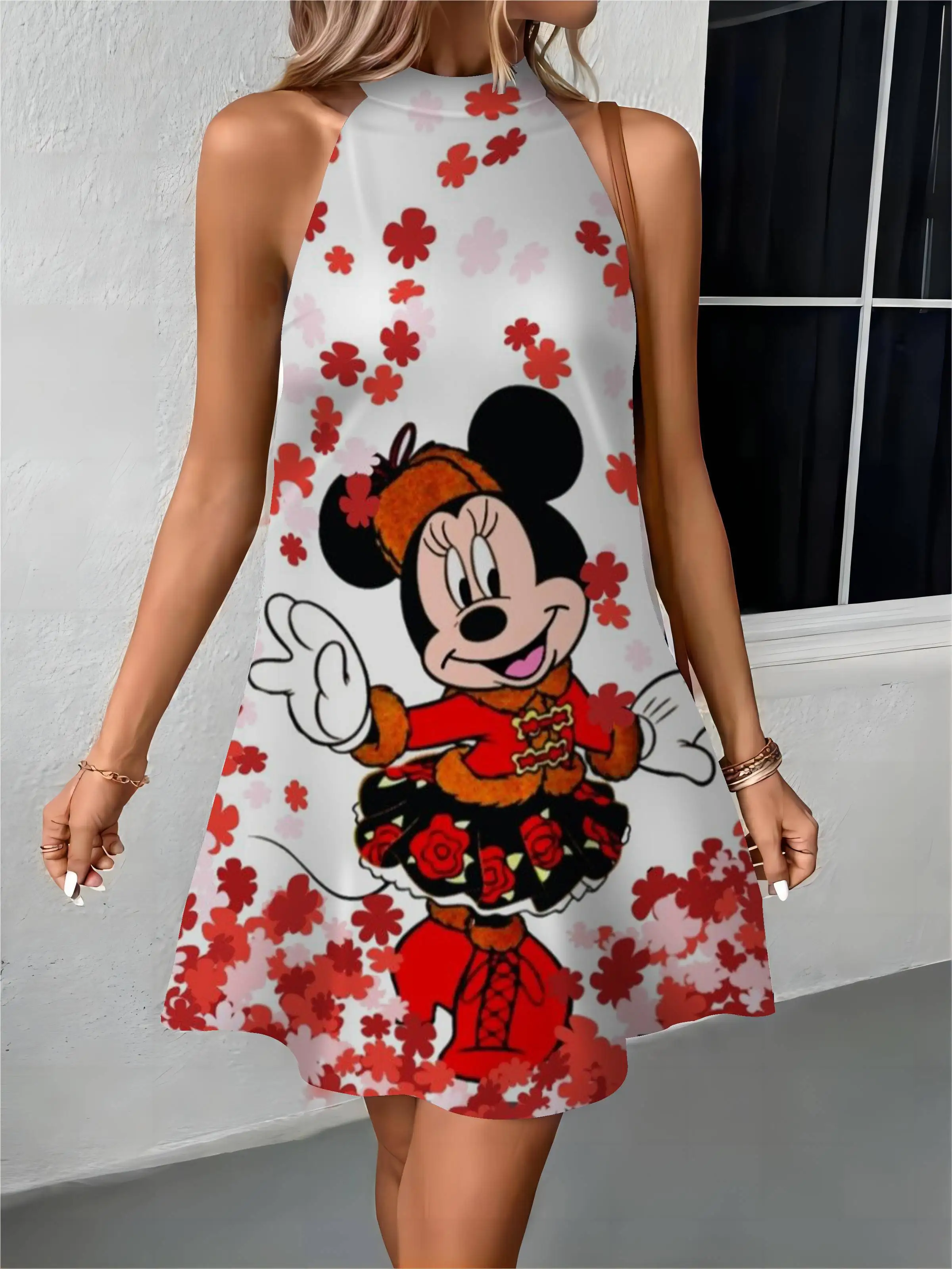 Beach Dress Apron Minnie Mouse Mickey Sexy Dresses Bow Knot Disney Off Shoulder Womens Fashion Summer 2024 Elegant Women Party