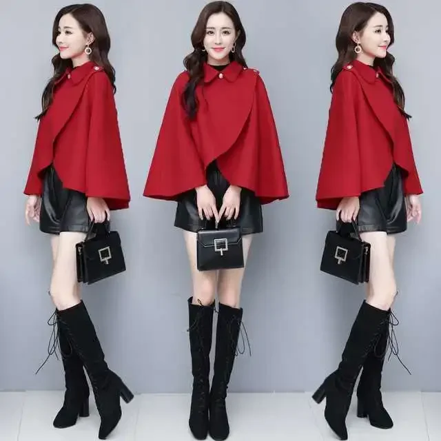WTEMPO Women\'s Long Sleeve Solid Color Cloak Vintage Shawl Poncho Loose Shawl Cape Winter Fall Cape for Ladies