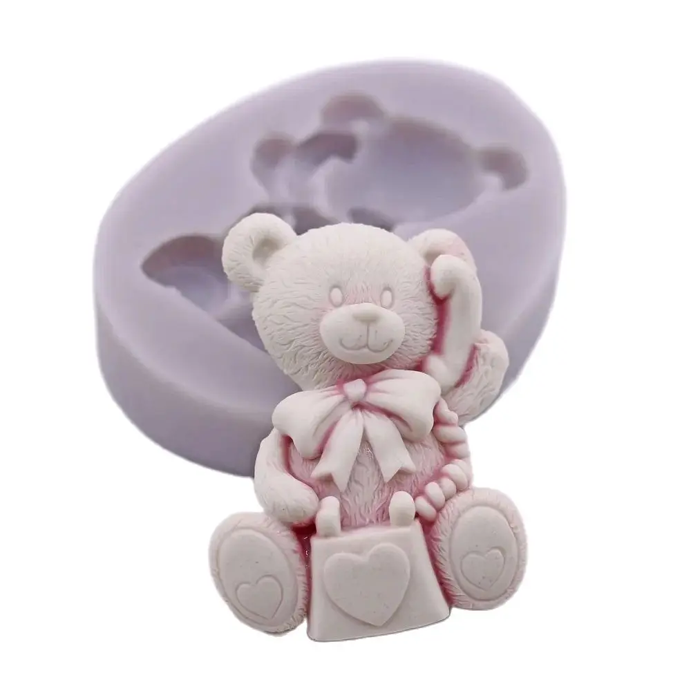 Lover\'s words Bear Silicone Mold Phone Bear Cake Topper Decoration Sugarcraft Fondant Chocolate Candy Baking Moulds DIY Polymer