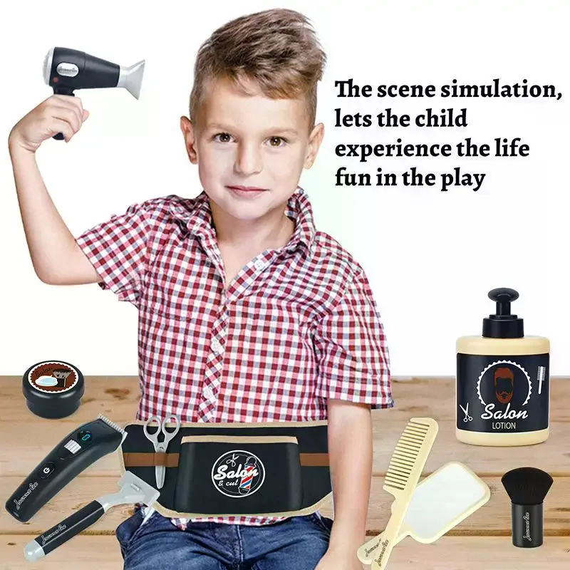 Boys Pretend Play Barber Kit; Electric Hair Salon Shaving Toys; Beauty Fashion Hairdressing Role Play Cosmetics Tools