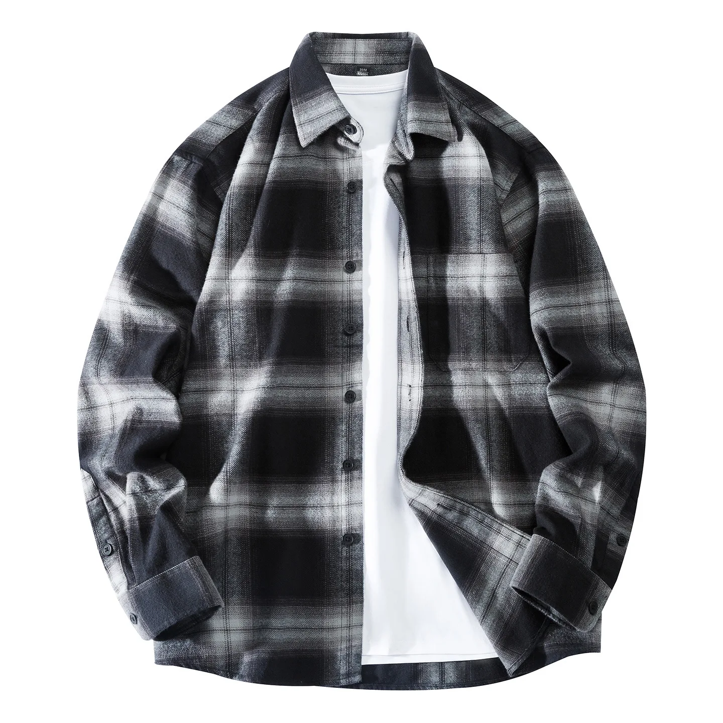 50S 2026 New In Autumn and Winter Pure Thick Cotton Flannel Polished Plaid Shirt With Pocket Men's Casual  Long-sleeved Shirt