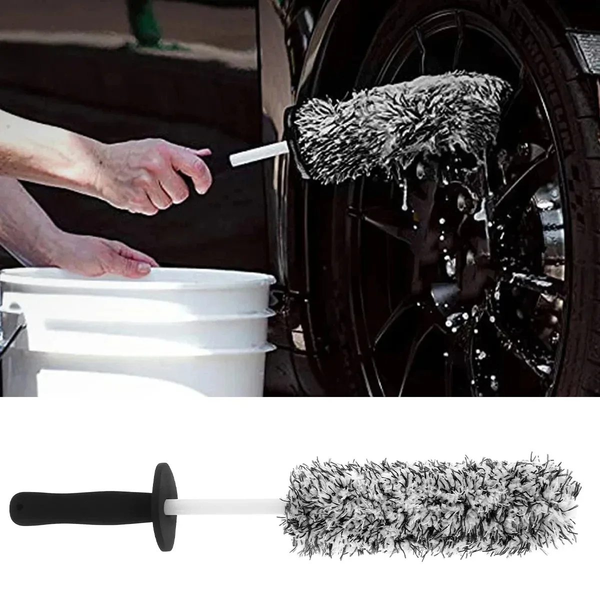 1PCS Cleaning Brush for Car Wheels Wheel Rim Brush Anti Slip Handle Wheel Details Cleaning Tool Care Brush Blue and Balck