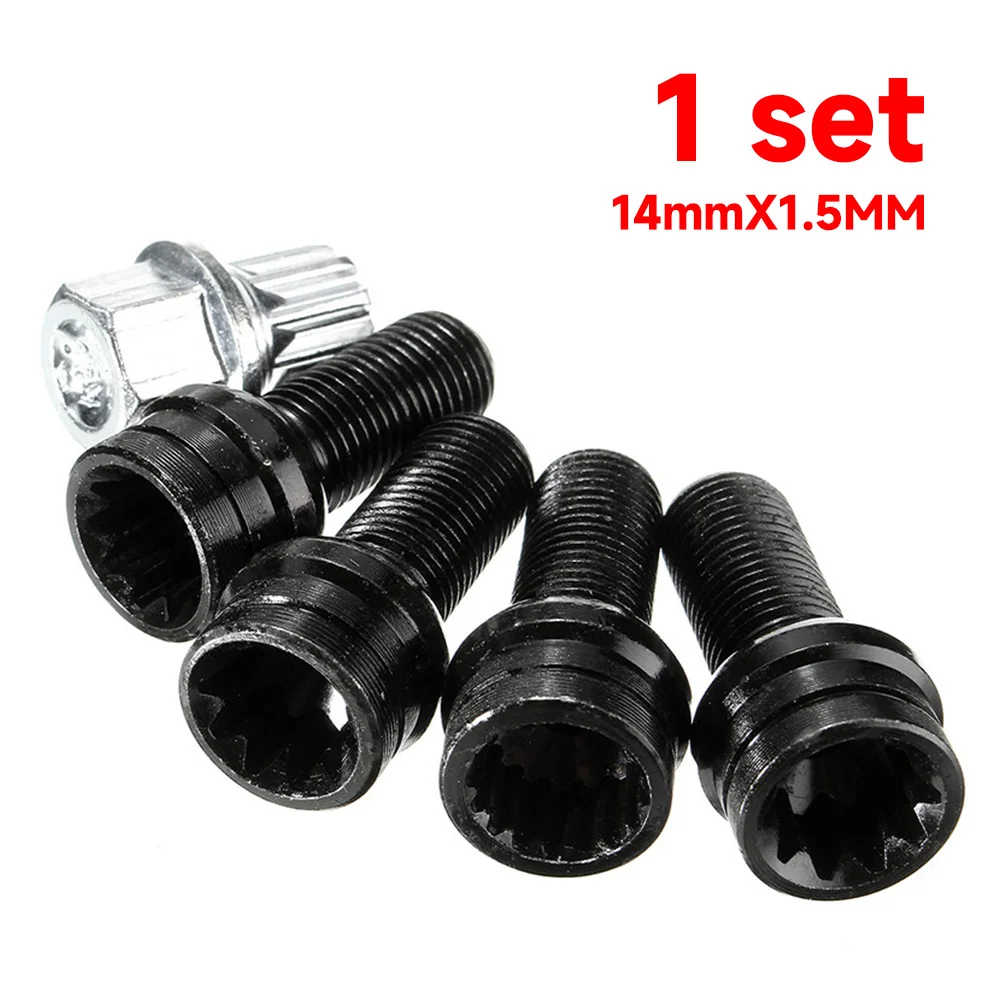 1set Anti Theft Screw Alloy Steel Wheels Locking Bolts Security Formula Closed Acorn Lug Nut Key 14x1.25mm