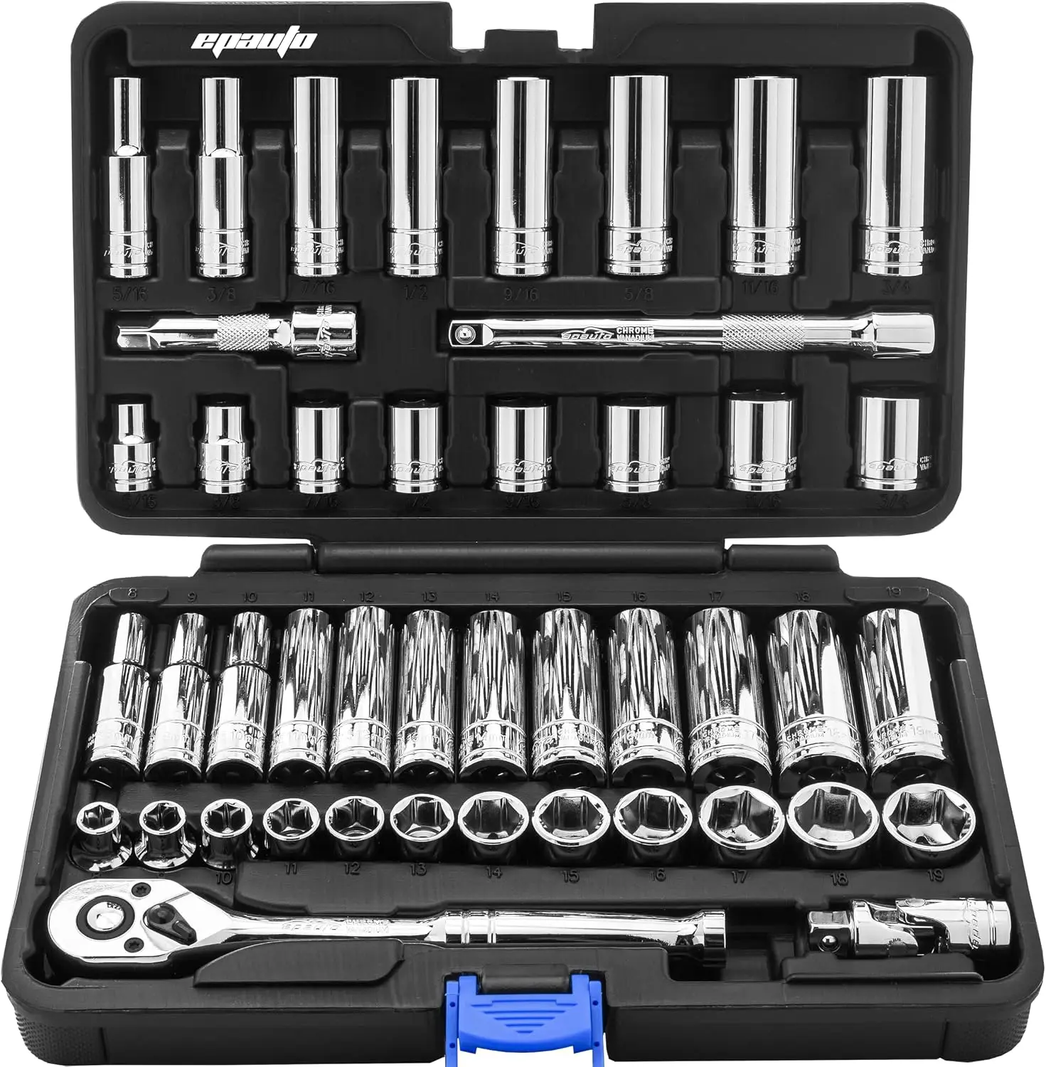 

45-Piece 3/8" Drive Socket Set with 72-Tooth Ratchet, Metric & SAE, Cr-V Steel
