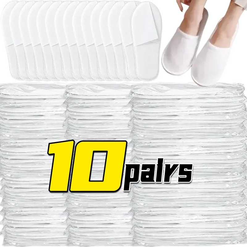 

10pairs White Hotel Disposable Slippers for SPA Beauty Salons White Anti Slip Hotel Toiletries Household Guest Slippers 36-41