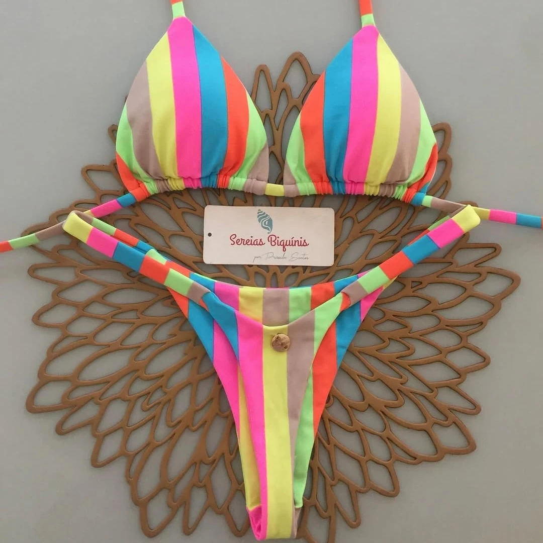 2026 New Gather Bikini Set Women Split Print Swimsuit Brazil Beach Women G-string Beach Holiday Bathing Suit Купальник Женский