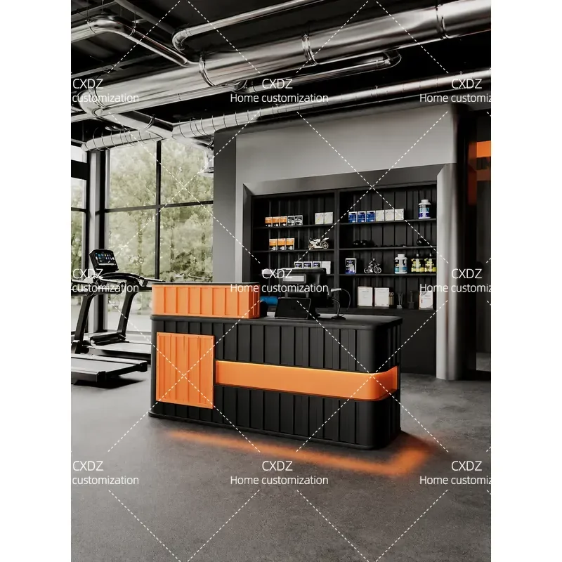 Industrial Style Gym Reception Desk Small Commercial Workbench Wrought Iron Bar Counter Checkout Table for Store Container