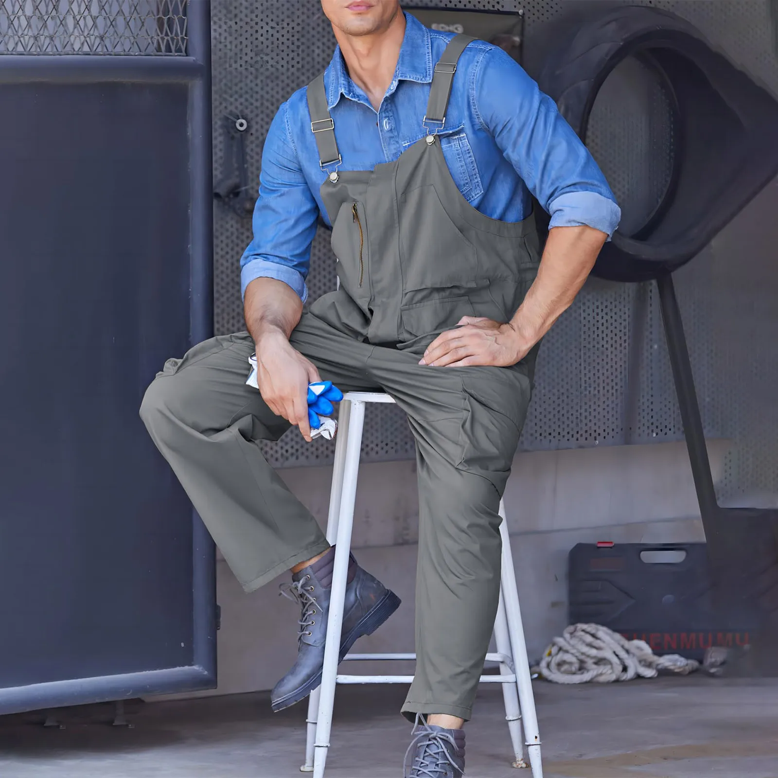 Coveralls Stylish Streetwear Pocket Sleeveless Retro Men Jumpsuit Summer Clothes Men Pants Cargo Work Pants Pantalones