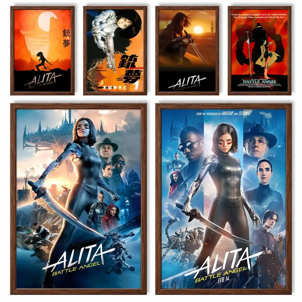 Cyberpunk Sci-Fi Action Movie Alita Battle Angel Poster Self‑Adhesive Waterproof Sticker House  Coffee Bar Wall Art Home Decor