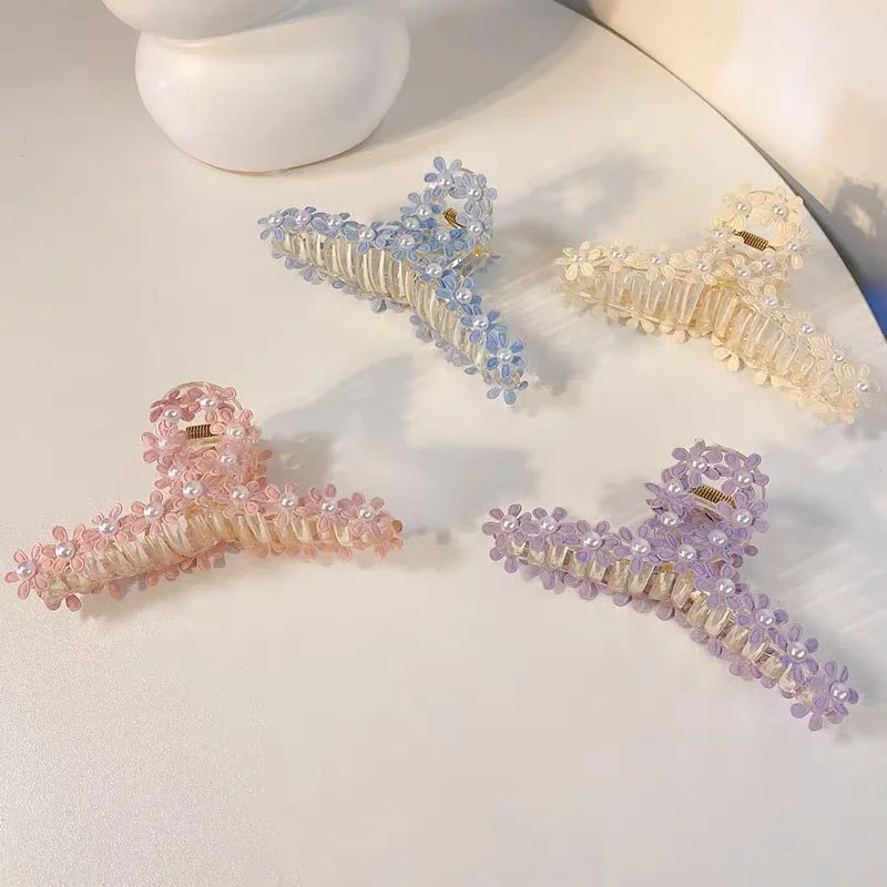 summer new Fashion personality trend pearl flower hair catch shark clip elegant temperament hair clip female hair accessories