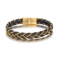 Simple New Style Men's Leather Bracelet Black/Blue/Brown Stainless Steel Buckle Valentine's Day Charm Bangle Gift Jewelry