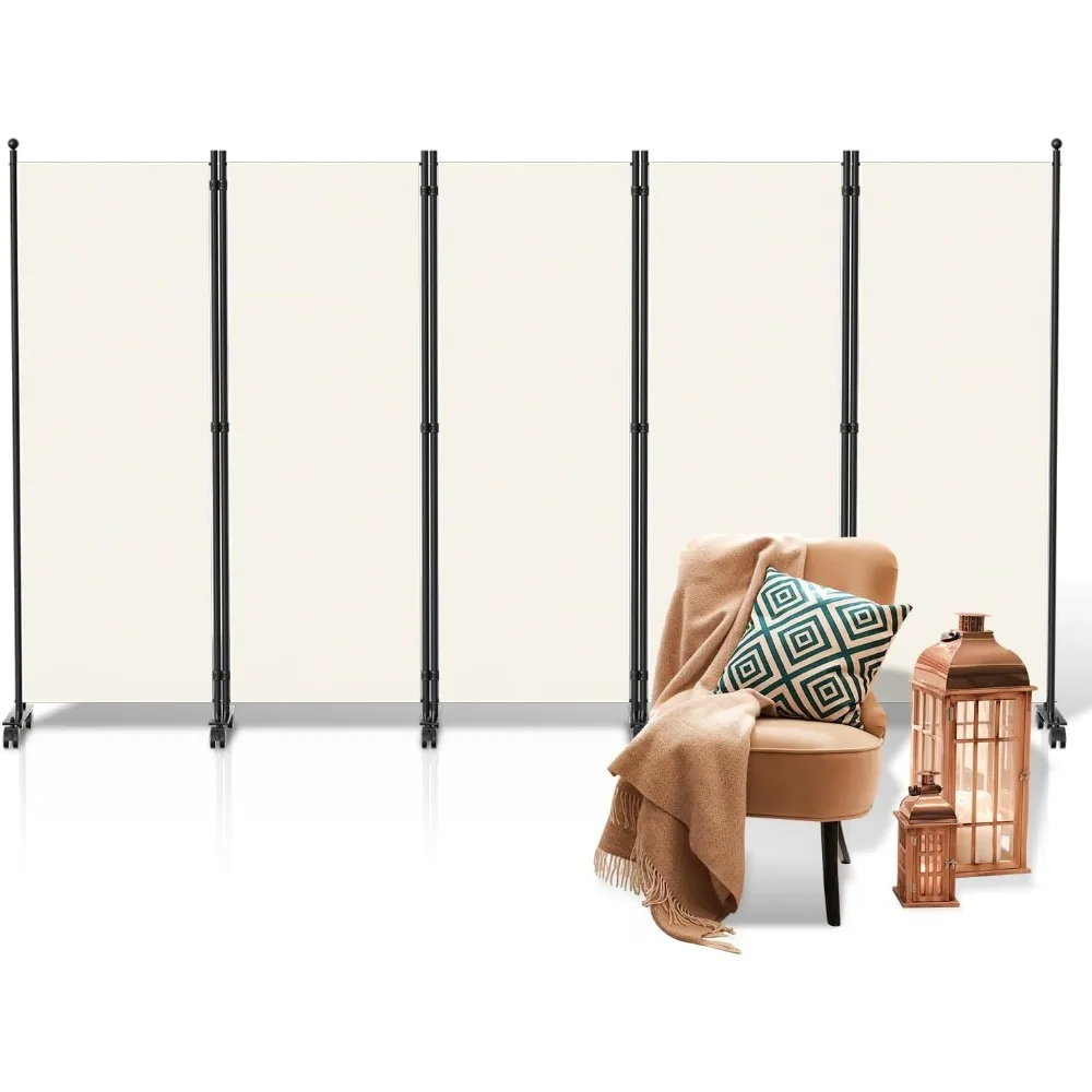 Biombo Plegable con Ruedas 5 Piezas, Separador de Ambientes y Vestuario