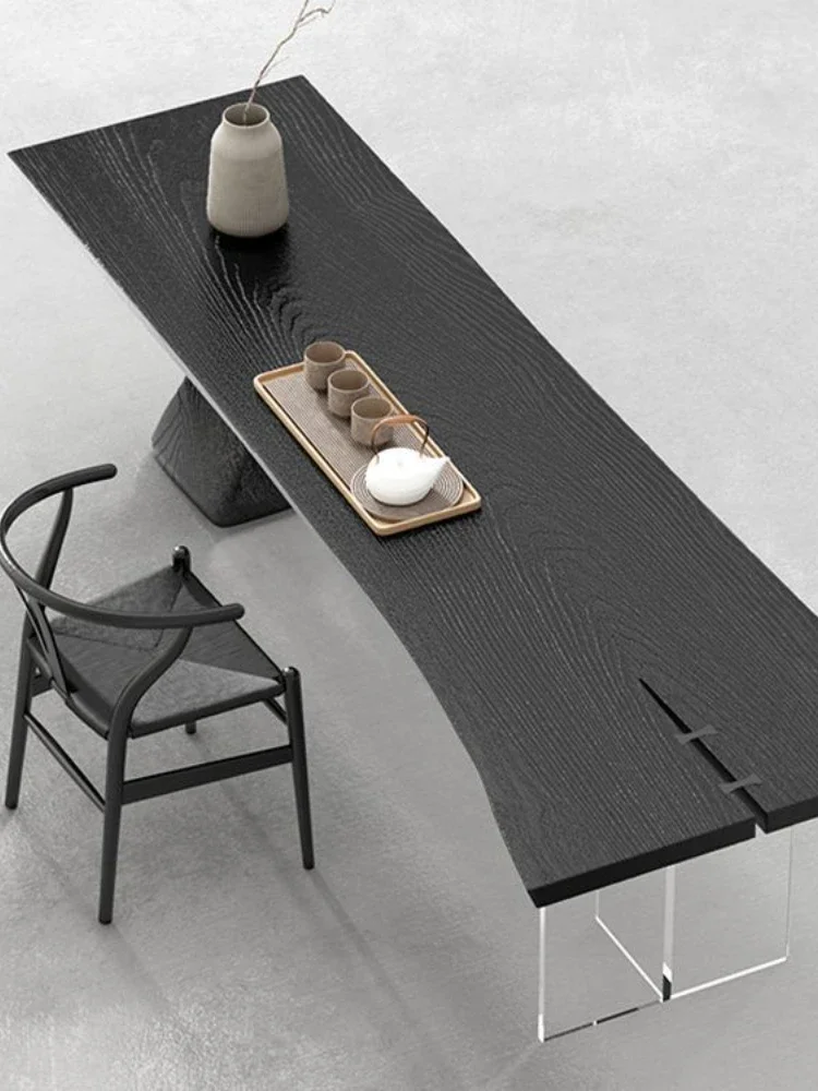 Wood Tea Table Log Carbonized Black Large Board Table Living Room Simple and Light Luxury Household Tea Tray Silent Style