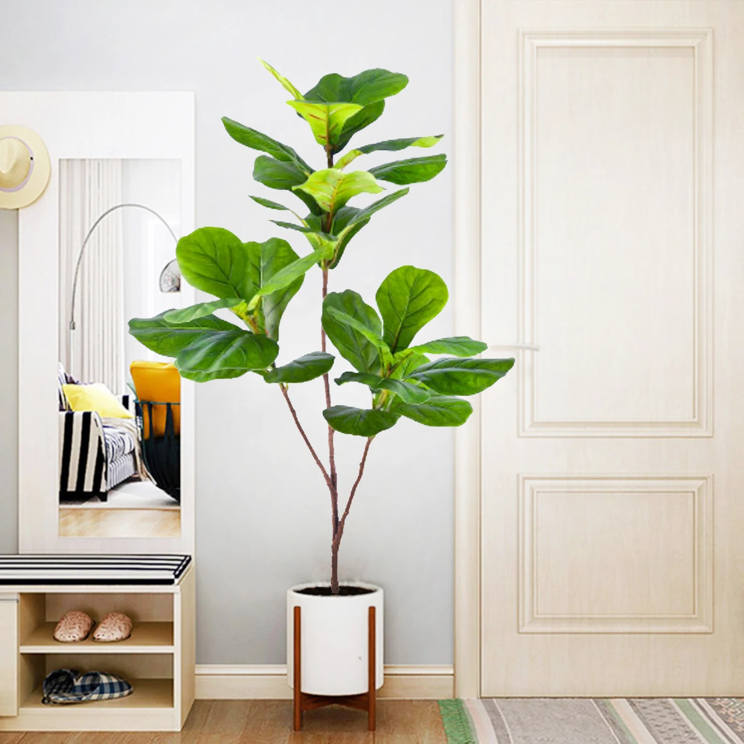 135cm (53.1in) Artificial Fiddle Leaf Ficus Fig Plant for Outdoor Courtyard Garden Balcony Indoor Home and Office Decoration