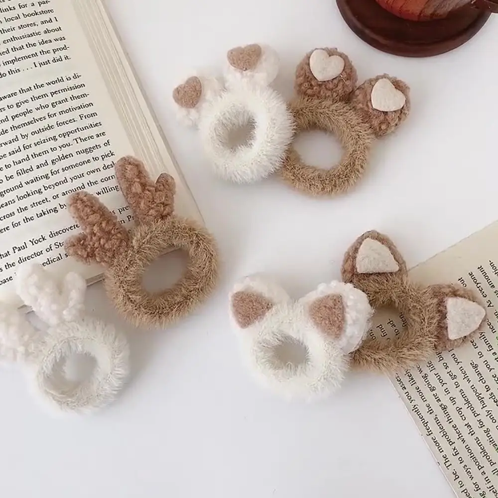 Accessories Hair Ties Female Antlers Plush Christmas Ponytail Holder Women Hair Ring Cat Ears Scrunchies Korean Style Hair Rope image 6