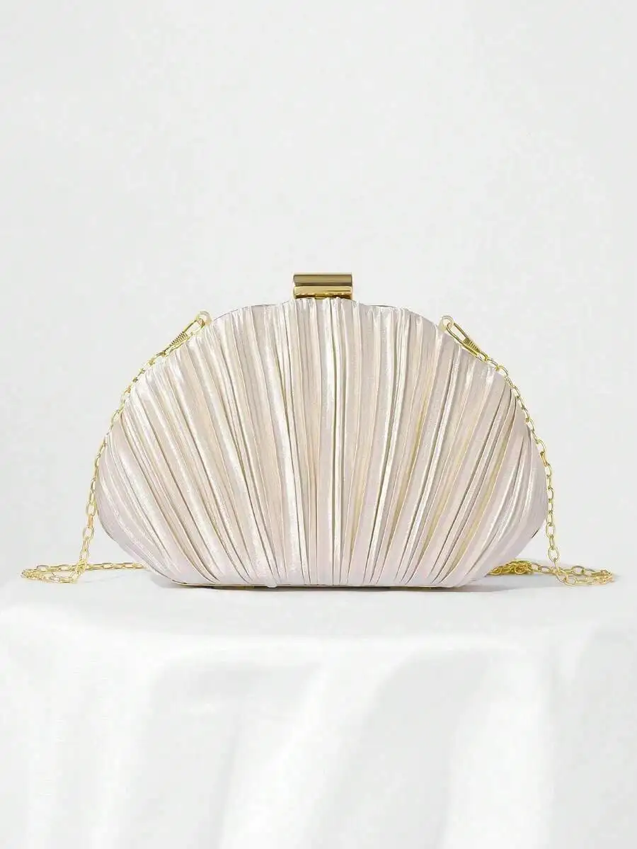 

Elegant Shell Shaped Pleated Clutch Bag With Chain For Evening Party Wedding