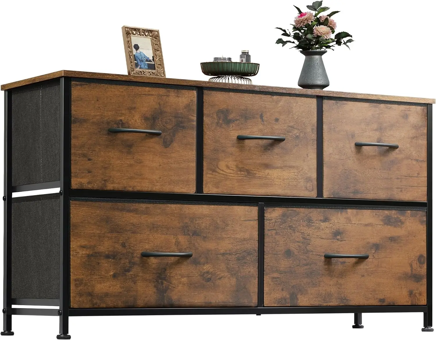 

WLIVE Dresser for Bedroom with 5 Drawers, Wide Chest of Drawers, Fabric Dresser, Storage Organizer Unit with Fabric Bins