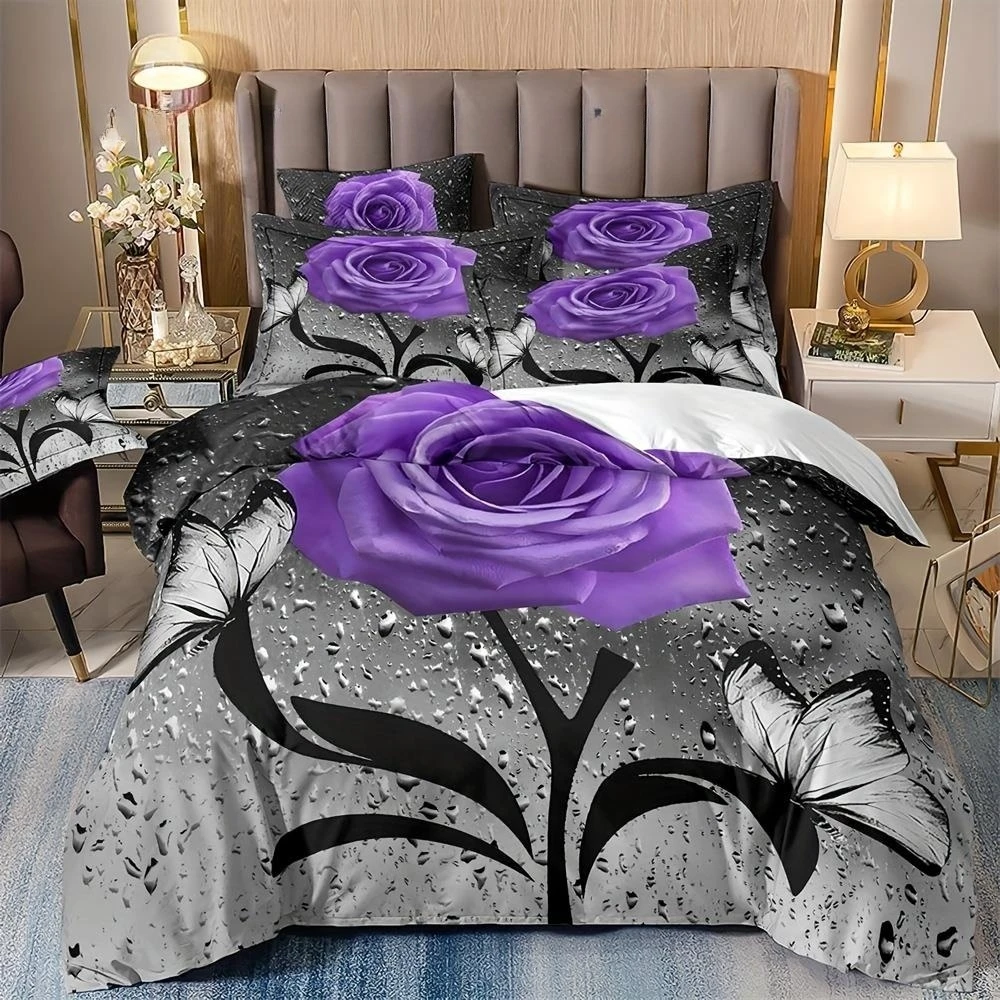 Imagem -05 - Conjunto de Roupa de Cama de Rosa Vermelha para Crianças Capa de Edredão King Size Edredão Romântico Durex Twin Completo 200x200 240x220 Peças