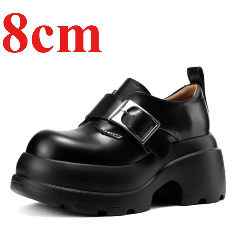 

Женские лоферы из натуральной кожи, увеличивающие рост туфли на толстой подошве 9 см, модная британская повседневная обувь в студенческом стиле