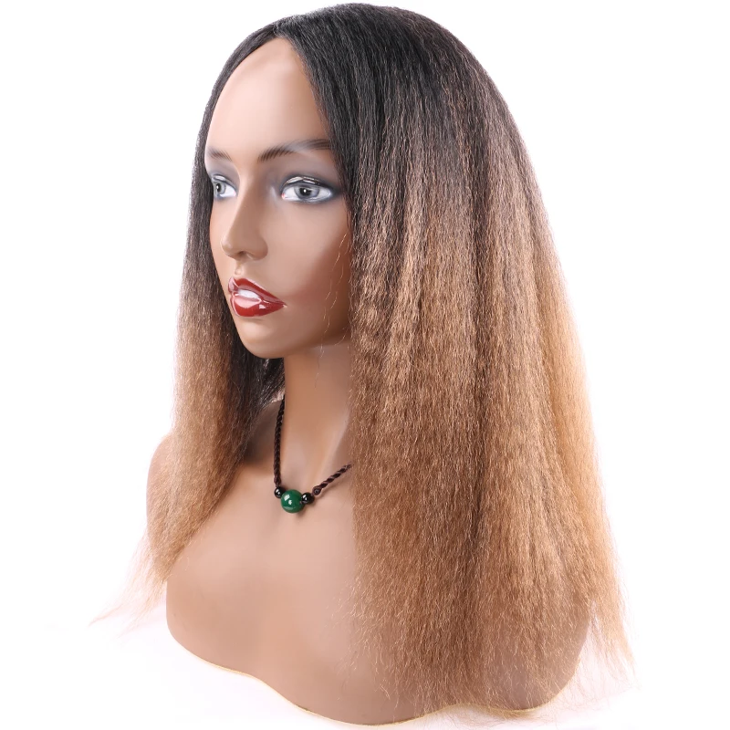 Full Star Kinky Curly Afro Hair Wigs Yaki Straight Wigs Ombre Synthetic Wig For Women Medium Part Women Black Natural Female Wig