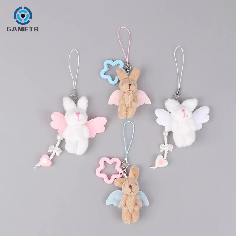 Cute Plush Rabbit Phone Chains Punk Mobile Phone Lanyard Kawaii Wings Bunny Pendant For Girls Backpack Decoration