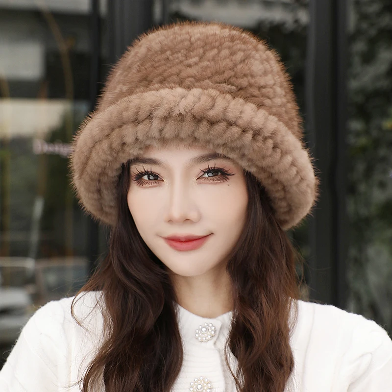 

Women Winter Mink Fur Fisherman Hat Woman Versatile Warm Female Casual Party Fur Hats Women's Cap Ins Plush Bucket Hat Lady Hat