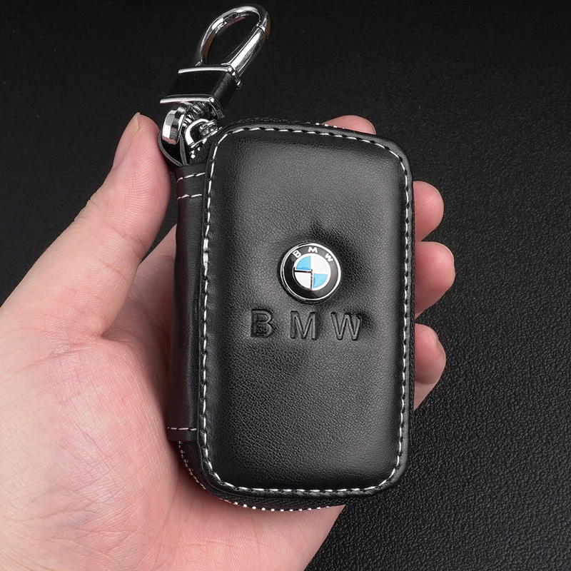 Classic Leather Car Key Fob Wallet Cover Keyring Zipper Pouch Protector Case For BMW F30 F20 F10 F18 F22 F01 X3 X4 F06 F02 M3 M5