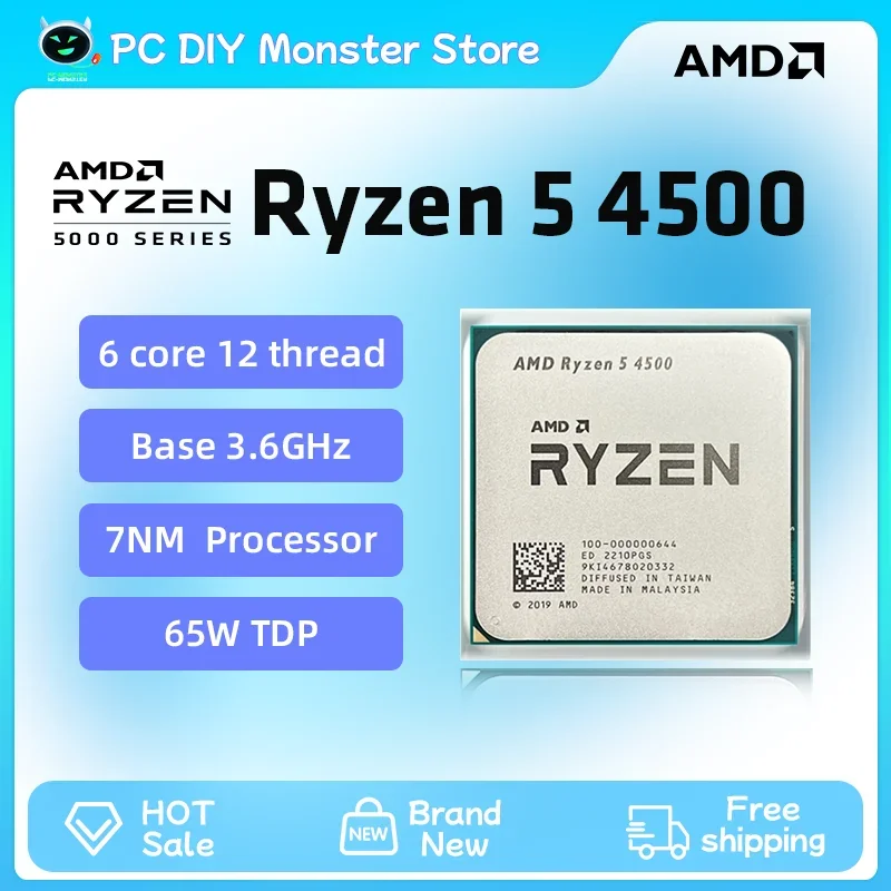 New AMD Ryzen 5 4500 R5 4500 6-Core 3.6 GHz 12-Thread 7NM 65W CPU Gamer CPU Processor Socket AM4 Ryzen процессор 프로세서