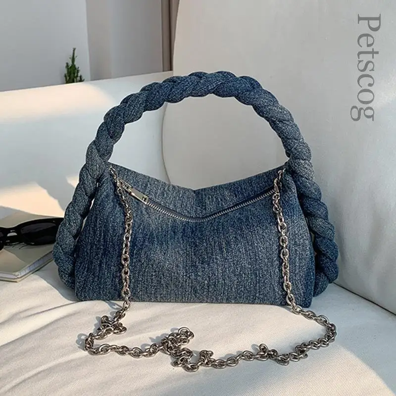 Imagem -05 - Mão-tecido Bolsa Moda Cadeia Messenger Bolsa para Mulheres Versátil Denim Handbag Moda Bolsas para as Mulheres Bolsas para as Mulheres