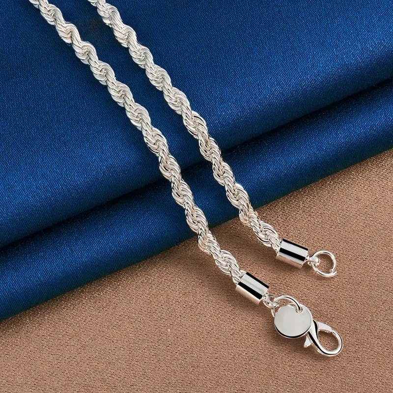 Charm 925 sterling silver Accessories Men 4MM 40-60cm 2PCS Rope Chain Necklace Bracelet Women Fashion Wedding Gift Jewelry
