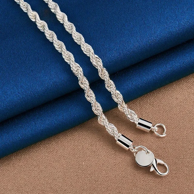 Charm 925 sterling silver Accessories Men 4MM 40-60cm 2PCS Rope Chain Necklace Bracelet Women Fashion Wedding Gift Jewelry