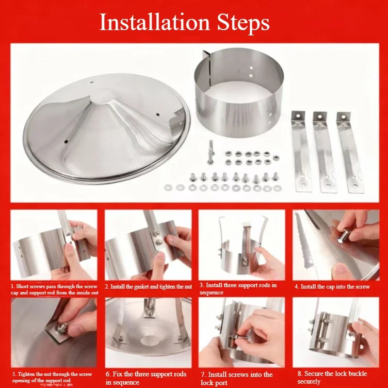Windproof Hat Stainless Steel Chimney Rain Cap Smoke Exhaust Pipe Outdoor Chimney Cover The Chimney of The Fireplace Emits Smoke