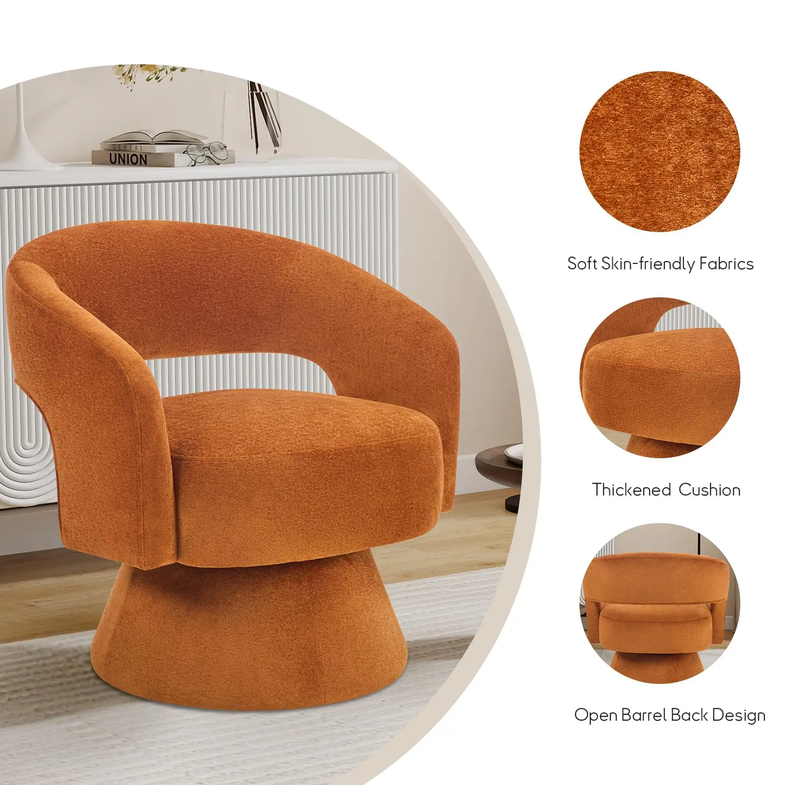 Swivel Barrel Chair, Velvet Accent Armchair 360 Degree Swivel Club Chair for Living Room Bedroom Reception Room, 1 - view 5