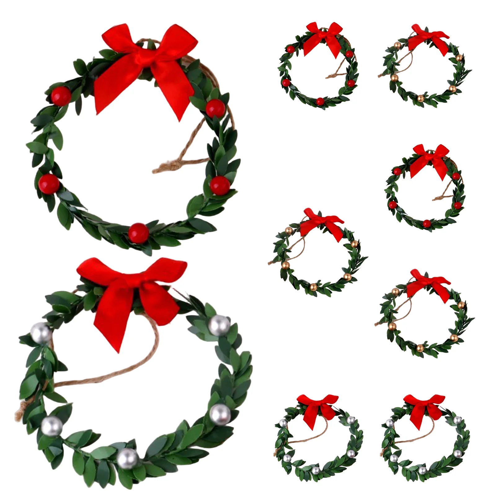 

9pcs Mini Wreaths Small Christmas Cabinets Wreaths With Ribbon Bow For Kitchen Window Chair Backs Holiday Tree Decoration